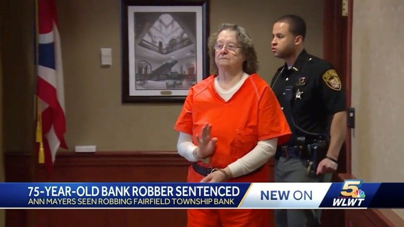 <i>WLWT via CNN Newsource</i><br/>A 75-year-old Hamilton woman has been sentenced after pleading guilty to robbing a bank in Fairfield Township back in April. Ann Mayers