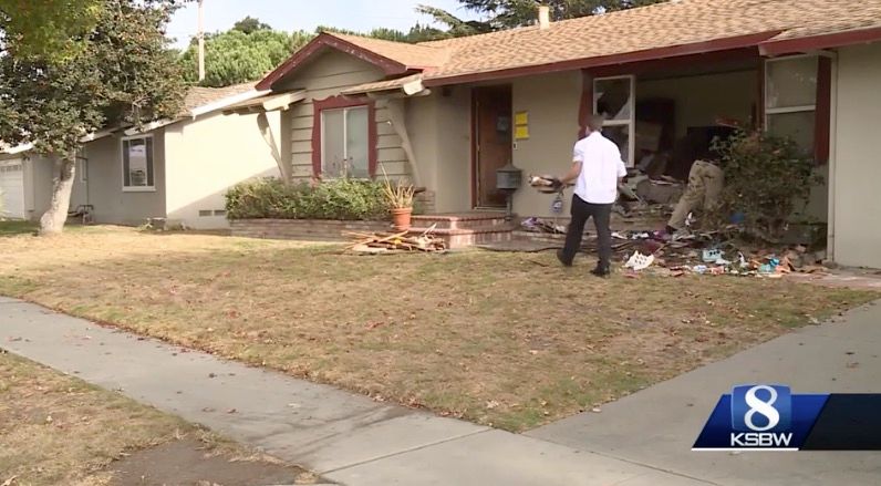 <i>KSBW via CNN Newsource</i><br/>A car went into a Salinas home on October 22. The crash occurred on Byron and Chaucer Drive. The car barreled into the living room. Salinas police said that a 50-year-old woman was arrested for driving under the influence.