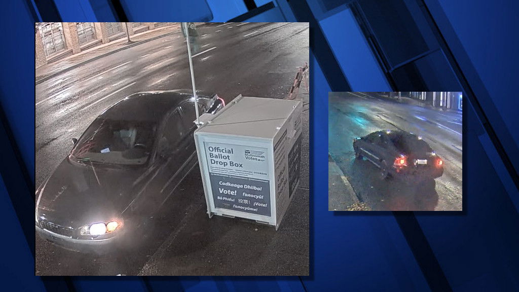 Portland Police Bureau released two photos of suspect vehicle in ballot box arson in Portland, believed connected to similar incident in Vancouver, Wash.