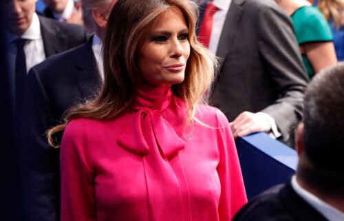 Melania Trump walks away after the second presidential debate at Washington University in St. Louis