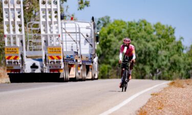 Morton has had to negotiate large trucks on his cycle around Australia.