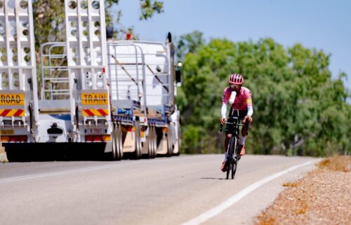 Morton has had to negotiate large trucks on his cycle around Australia.