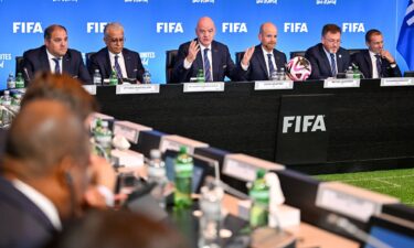 FIFA President Gianni Infantino speaks during a FIFA Council Meeting on October 3 in Zurich