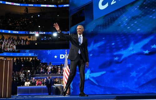 Former President Barack Obama walks off stage after speaking during the DNC on Tuesday