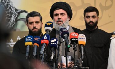 Hashem Safieddine speaks at a funeral earlier this year. The fate of a possible successor to Hezbollah leader Hassan Nasrallah is unclear following an Israeli airstrike on Beirut.