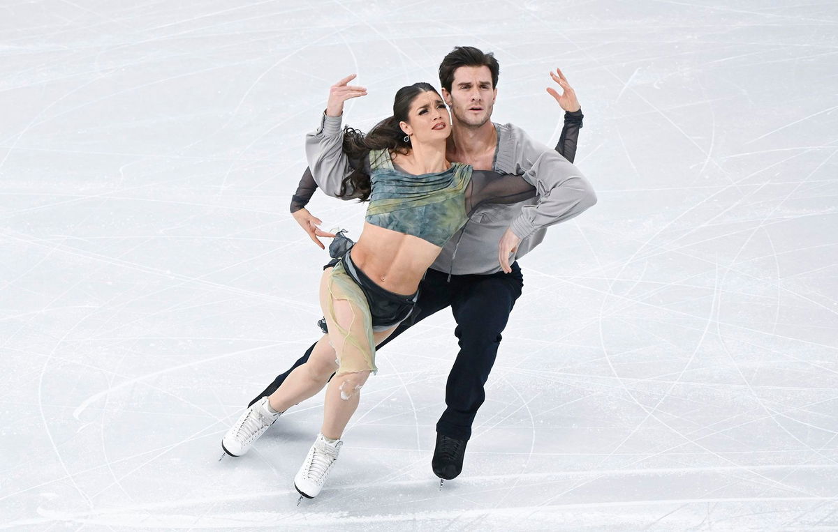 <i>Graham Hughes/The Canadian Press/AP via CNN Newsource</i><br/>Sørensen and Laurence Fournier Beaudry perform their free dance in the ice dance competition at the 2024 world championships.