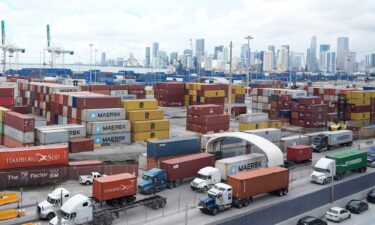 Trucks line up to enter Port Miami