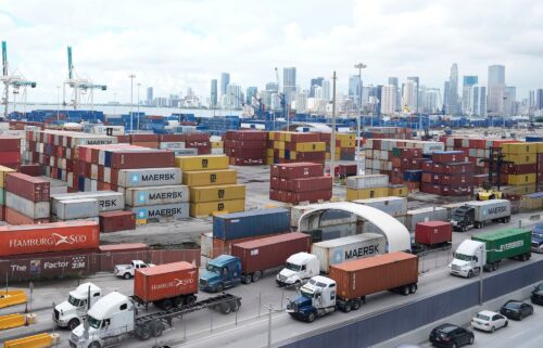 Trucks line up to enter Port Miami