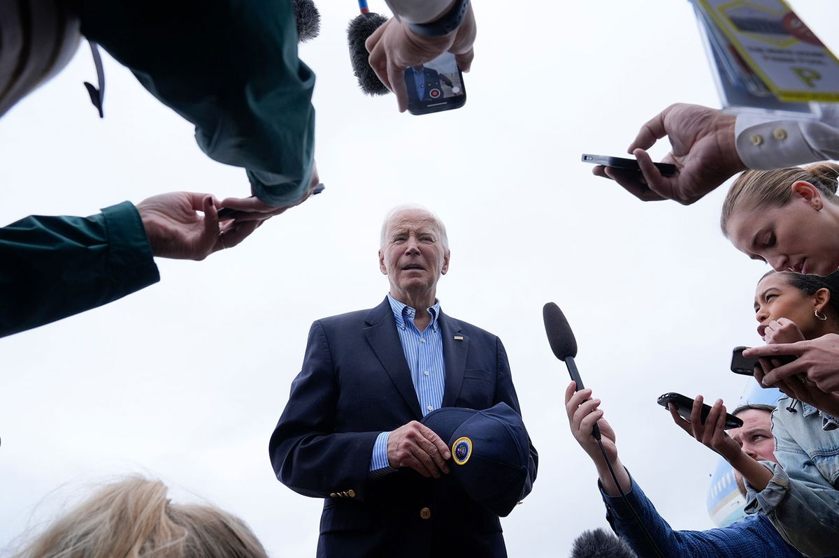 <i>Susan Walsh/AP via CNN Newsource</i><br/>President Joe Biden speaks to the media before boarding Air Force One at Joint Base Andrews