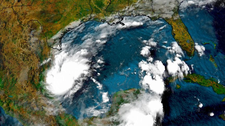 <i>CNN via CNN Newsource</i><br/>Satellite photo shows storm brewing in the Gulf of Mexico.