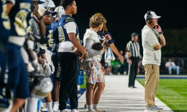 Head football coach Mike Hancock is seen on the sidelines during Friday's game.