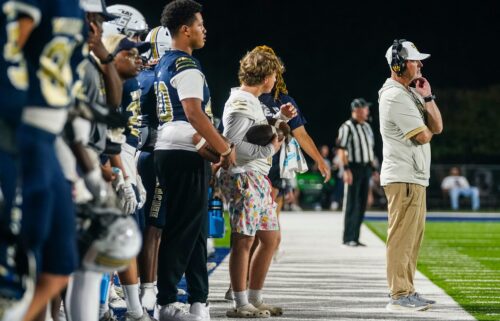 Head football coach Mike Hancock is seen on the sidelines during Friday's game.