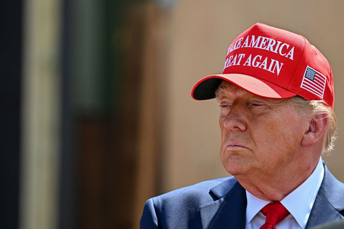 <i>Chandan Khanna/AFP/Getty Images via CNN Newsource</i><br/>Former US President and Republican presidential candidate Donald Trump delivers remarks to the press in the aftermath of powerful storm Helene at Chez What furniture store in Valdosta