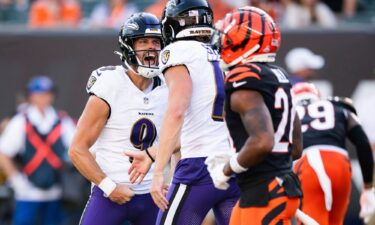 Baltimore Ravens' Justin Tucker (No. 9) kicked a game-winning field goal to beat the Cincinnati Bengals.