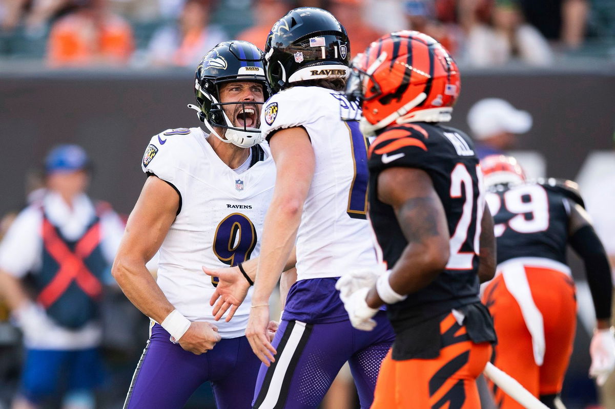 <i>Emilee Chinn/AP via CNN Newsource</i><br/>Baltimore Ravens' Justin Tucker (No. 9) kicked a game-winning field goal to beat the Cincinnati Bengals.