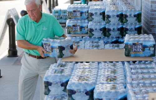 Larry Pierson purchases bottled water from the Harris Teeter grocery store on the Isle of Palms in preparation for Hurricane Florence in September 2018.