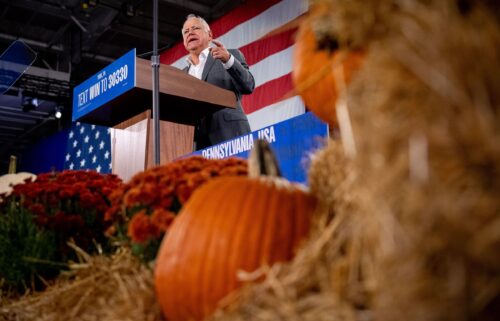 Minnesota Gov. Tim Walz speaks at a rally at York Exposition Center UPMC Arena on October 2 in York