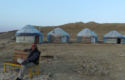 The couple took a trip to the Aral Sea