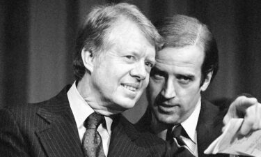 Biden speaks with President Jimmy Carter at a fundraising event in Delaware in 1978.