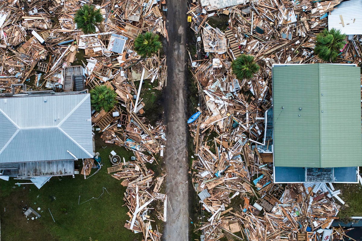 <i>Chandan Khanna/AFP/Getty Images via CNN Newsource</i><br/>Damaged houses seen after Hurricane Helene made landfall in Horseshoe Beach