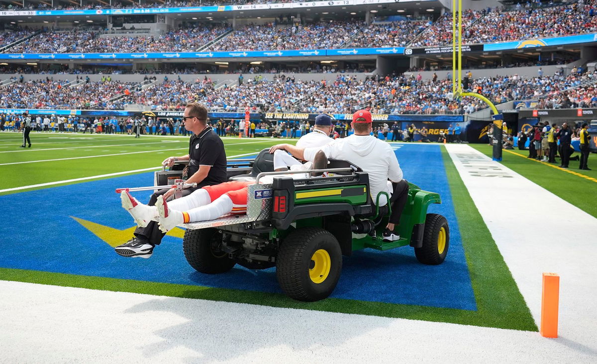 <i>Ashley Landis/AP via CNN Newsource</i><br/>Rice was carted off during the Chiefs' Week 4 game against the Chargers.