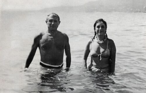 Pablo Picasso (left) and Dora Maar (right) at Golfe-Juan