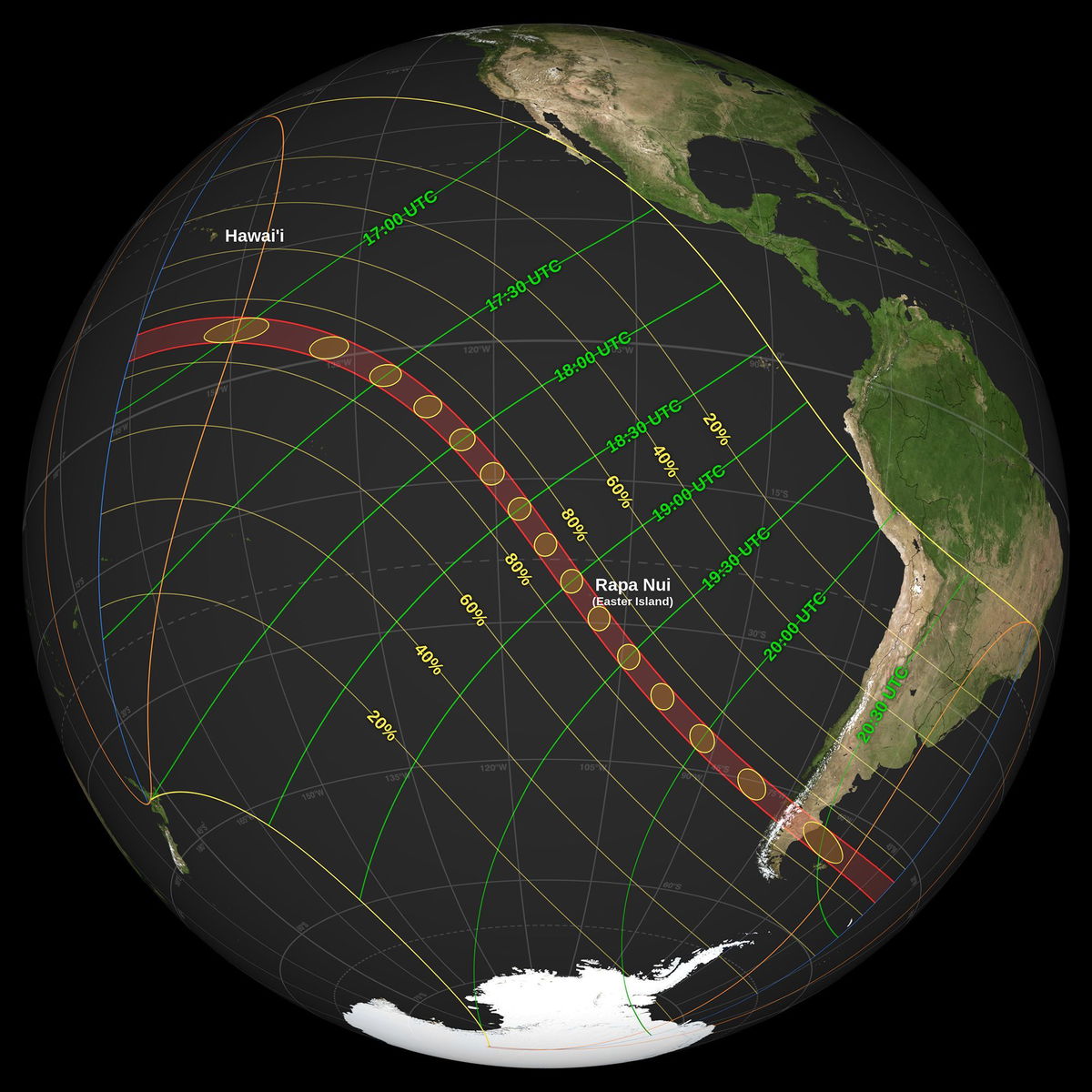 <i>NASA via CNN Newsource</i><br/>A global map shows the path of the annular solar eclipse on October 2.