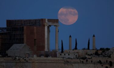 A hunter's moon rises behind the set for director Ridley Scott's upcoming film