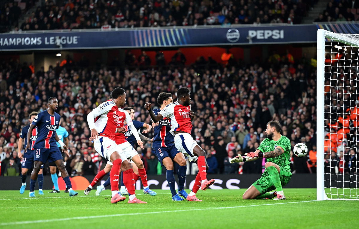 <i>Stuart MacFarlane/Arsenal FC/Getty Images via CNN Newsource</i><br/>Gianluigi Donnarumma concedes PSG's second of the night.