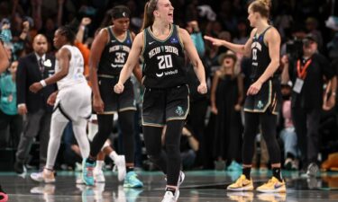 Ionescu celebrates during the Liberty's 88-84 win.