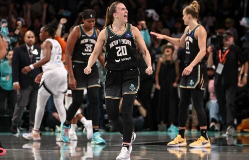 Ionescu celebrates during the Liberty's 88-84 win.