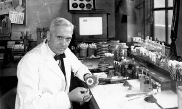 Alexander Fleming is pictured in his laboratory at St. Mary's Hospital in London in 1943.