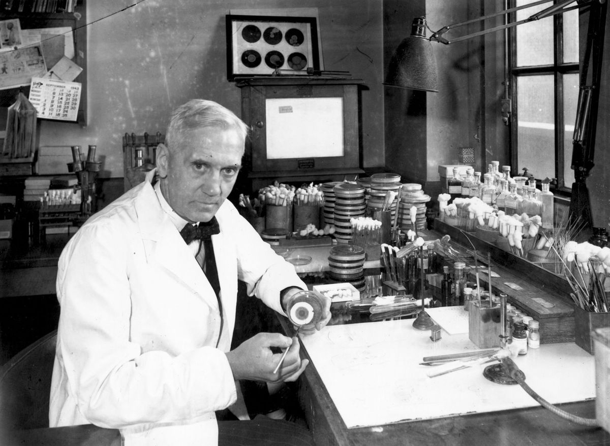 <i>Davies/Hulton Archive/Getty Images via CNN Newsource</i><br/>Alexander Fleming is pictured in his laboratory at St. Mary's Hospital in London in 1943.