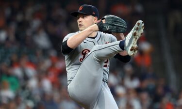 Detroit Tigers pitcher Tarik Skubal throws a pitch against the Houston Astros in the first inning.