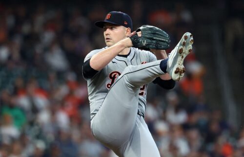 Detroit Tigers pitcher Tarik Skubal throws a pitch against the Houston Astros in the first inning.