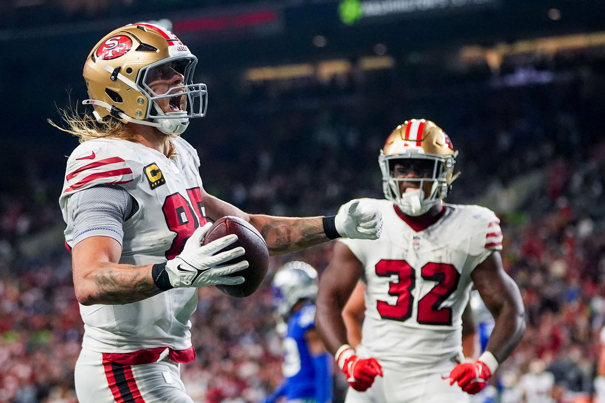 <i>Lindsey Wasson/AP via CNN Newsource</i><br/>Tight end George Kittle (left) scored a fourth-quarter touchdown as the San Francisco 49ers beat the Seattle Seahawks on Thursday Night Football.