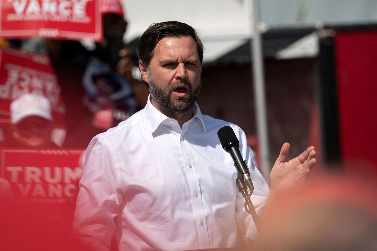 <i>Go Nakamura/Reuters via CNN Newsource</i><br/>Sen. JD Vance speaks at Tucson Speedway in Tucson