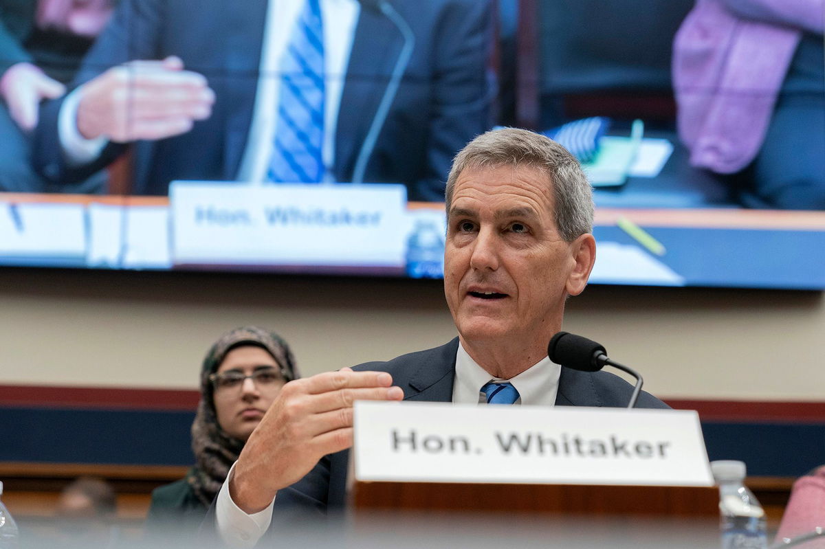 <i>Jose Luis Magana/AP via CNN Newsource</i><br/>FAA Administrator Mike Whitaker testifies before the House Committee on Transportation and Infrastructure Subcommittee on Aviation hearing on September 24.