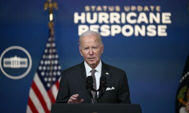 President Joe Biden speaks about the impact of Hurricane Milton in the Eisenhower Executive Office Building in Washington