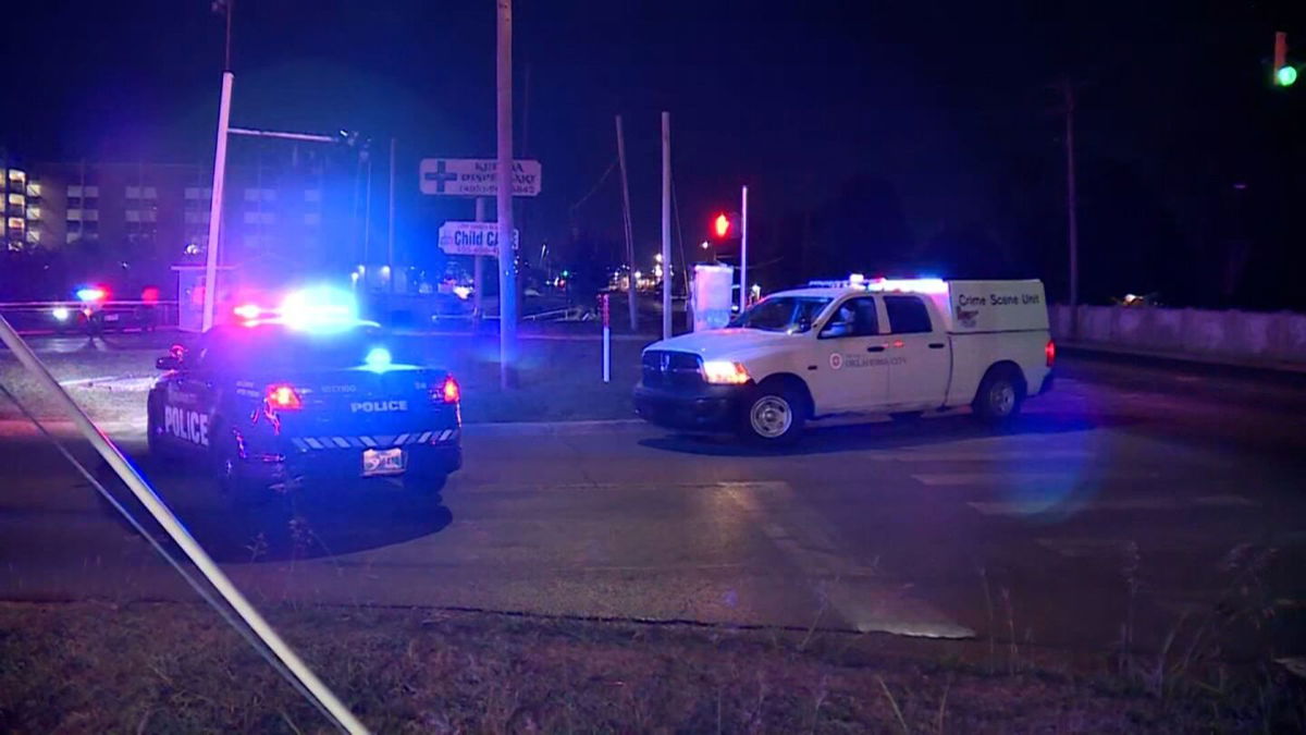 <i>KOCO via CNN Newsource</i><br/>Police work at the scene of a shooting at a party in Oklahoma City on Saturday