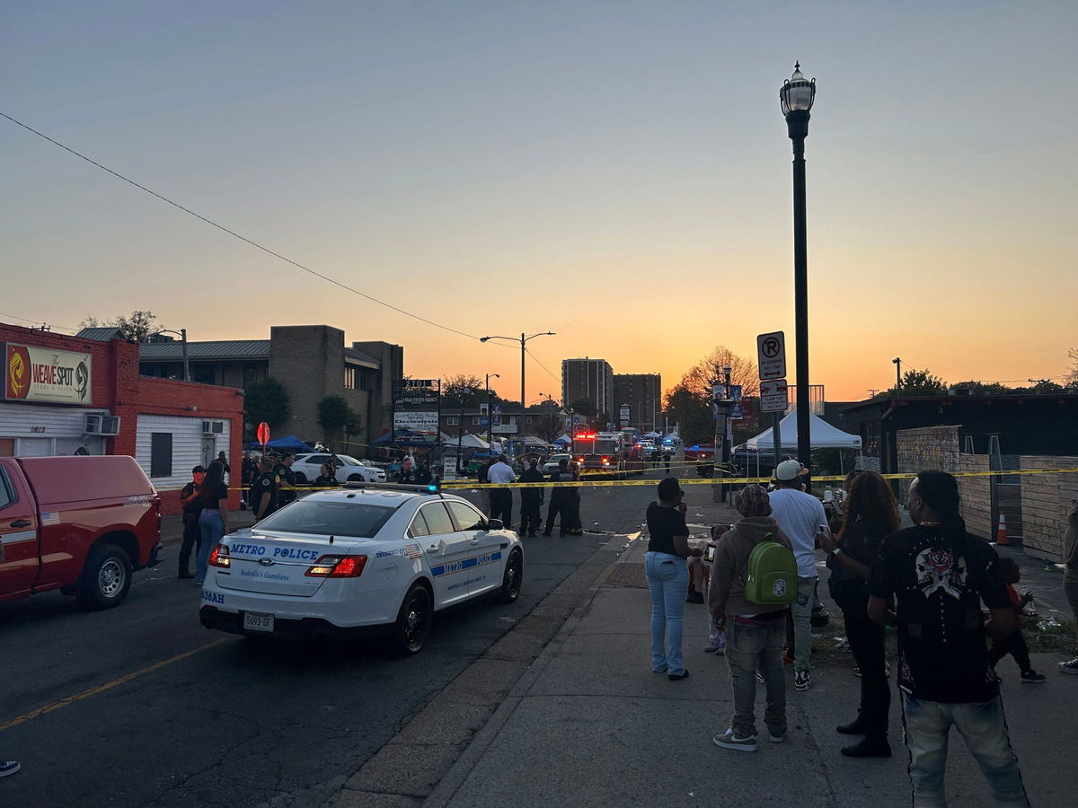 <i>Evan Mealins/The Tennessean/USA Today Network/Imagn Images via CNN Newsource</i><br/>Police respond to the scene of a shooting at Jefferson Street and 26th Avenue in Nashville on October 12.