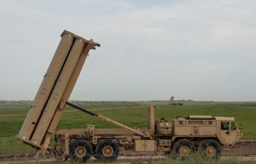 This US military file photo shows a US Army Terminal High Altitude Area Defense launching station in Israel in March 2019.  The US will send an advanced anti-missile system — and US troops to operate it — to Israel.