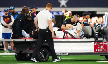 Detroit Lions star pass rusher Aidan Hutchinson was carted off the field after suffering a leg injury against the Dallas Cowboys at AT&T Stadium in Arlington