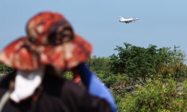 A Taiwanese Air Force Mirage 2000 fighter jet prepares to land at an air force base in Hsinchu