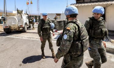 UNIFIL peacekeepers from Spain are seen at UNIFIL barracks near Khiam in southern Lebanon on August 23.