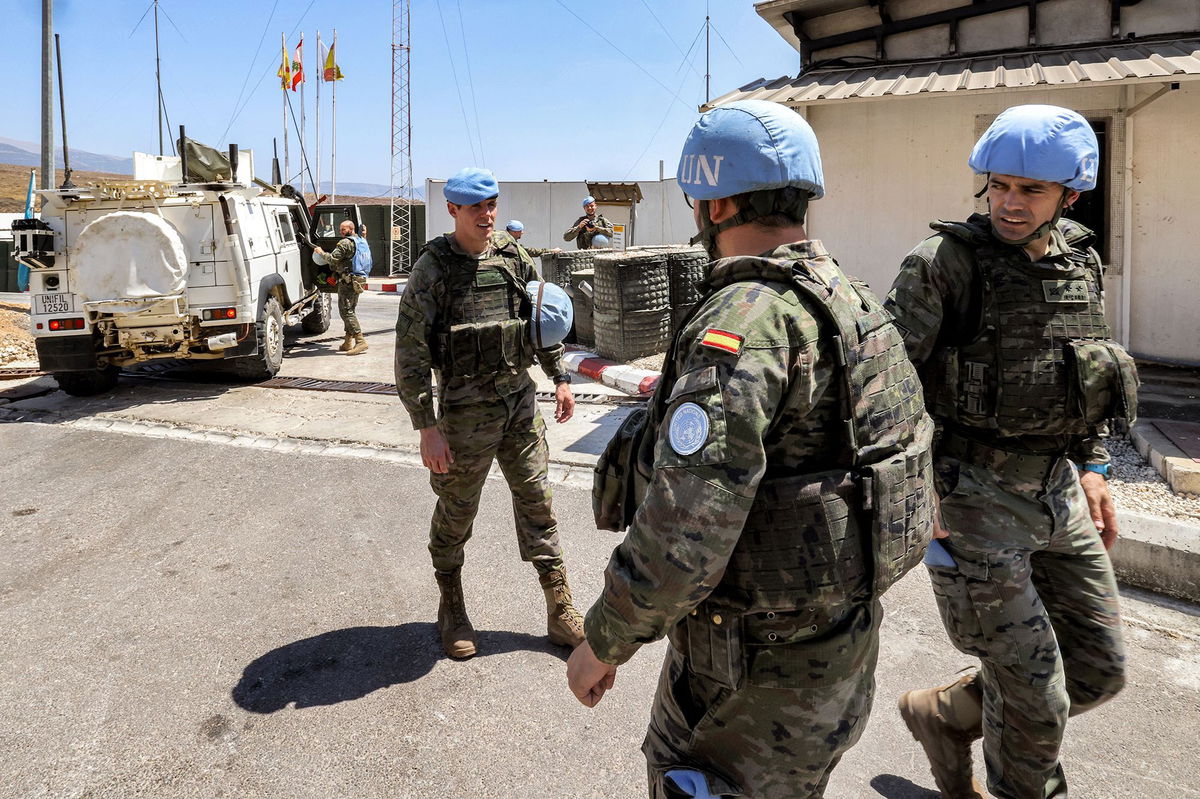 <i>Anwar Amro/AFP/Getty Images via CNN Newsource</i><br/>UNIFIL peacekeepers from Spain are seen at UNIFIL barracks near Khiam in southern Lebanon on August 23.