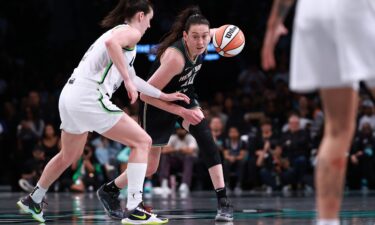 Stewart dribbles the ball against the Minnesota Lynx during Game 2 of the WNBA Finals.