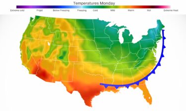 A cold front will cross the eastern half of the US by late Monday afternoon and bring cooler conditions.