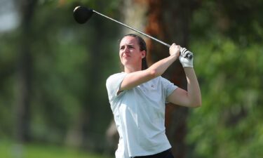 Clark plays a shot during the Pro-Am prior to the John Deere Classic at TPC Deere Run in July 2023. 2024 WNBA Rookie of the Year Caitlin Clark is set to compete in a Pro-Am golf event in November.