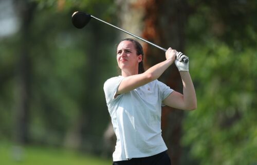 Clark plays a shot during the Pro-Am prior to the John Deere Classic at TPC Deere Run in July 2023. 2024 WNBA Rookie of the Year Caitlin Clark is set to compete in a Pro-Am golf event in November.